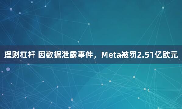 理财杠杆 因数据泄露事件，Meta被罚2.51亿欧元