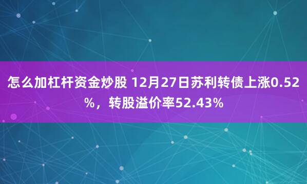 怎么加杠杆资金炒股 12月27日苏利转债上涨0.52%，转股溢价率52.43%