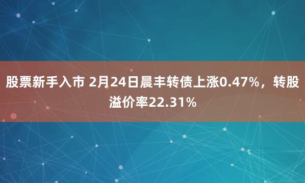 股票新手入市 2月24日晨丰转债上涨0.47%，转股溢价率22.31%